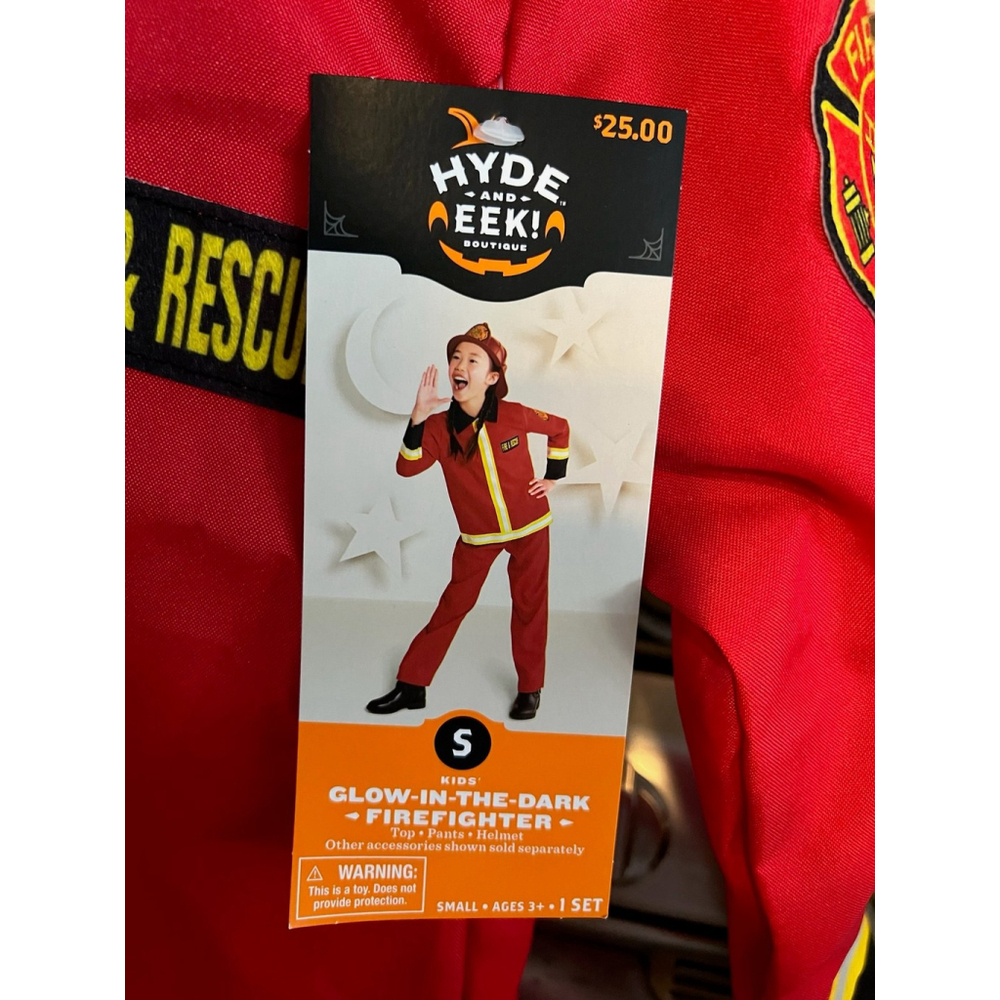New Hyde & Eek Glow-In-The-Dark Firefighter Kids Costume Small